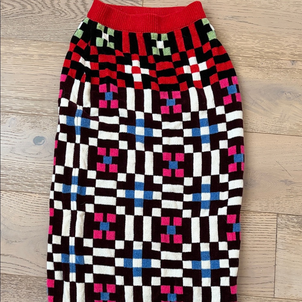 LA DoubleJ Red and Blue Checkered Pencil Skirt